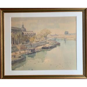 Mikola Krycevski (1898 - 1961) "Vue du Pont des Arts et de l'Institut de France" Avril 1958 Ukraine