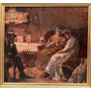 Sergej Mako (1885 - 1953) "Une conversation dans un intérieur"