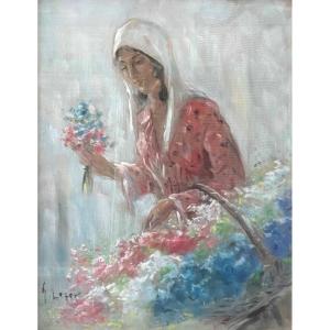 Gheorghe Leizer (1887-1975) Or Ghelman Lazăr (1887-1976) - The Flower Seller 