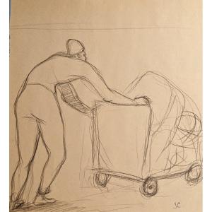 Stanisław Eleszkiewicz (1900-1963) Man With Cart 