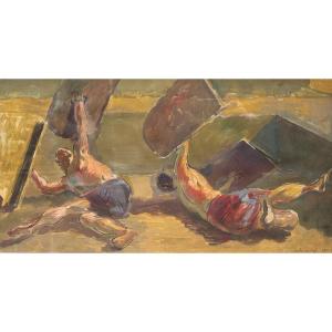 Alexandre Iacovleff (1887-1938) Combat Scene Shield Exercise 