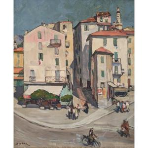 René Deydier (1882-1942) Lively Square In Menton 