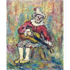 Nathan Gutman (1914-1990) Clown à la guitare Pologne Varsovie 