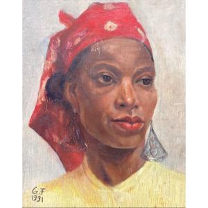 École française XXème Portrait d'une martiniquaise 