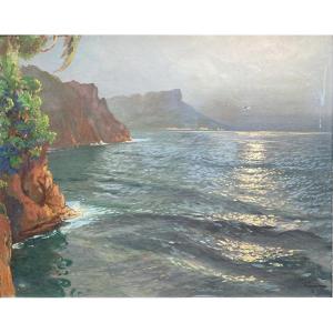Jean Louis Paguenaud (1876 Coussac Bonneval - 1952 Limoges) Beaulieu-sur-mer Rock 