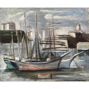 Léonide Berman (1896 Saint-Pétersbourg - 1976 New York) Russe Port de Marseille 