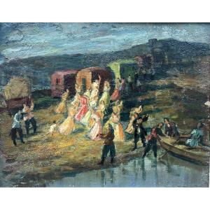 Paul Scortesco Roumain Frénésie huile sur carton