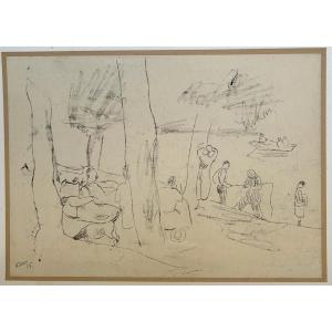 Georges Kars Bathers Drawing Czech Czech 