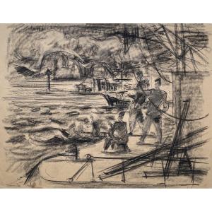 Stanisław Eleszkiewicz (1900 Czutowe - 1963 Paris) Pologne Marins au port 