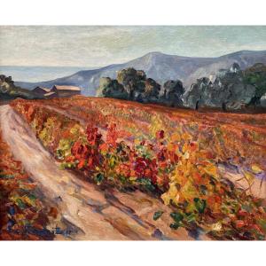 Emmanuel-Charles Bénézit (1887 Paris - 1975 Hyères) Paysage aux environs de Bormes les Mimosas