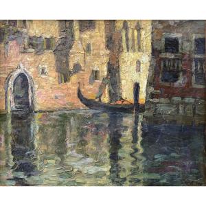 Paul Scortesco (Bucarest 1873 - Paris 1964) Roumanie La gondole à Venise