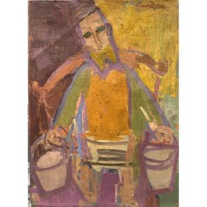 Zygmunt Landau (łódź 1898 - Tel-aviv 1962) Poland Portrait Of A Man With Water