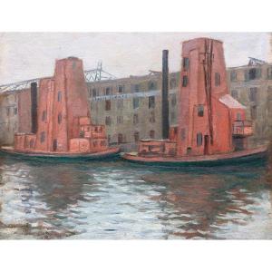 Ricardo Richon Brunet (1866 Paris - 1946 Santiago du Chili) Les Docks à New-York 