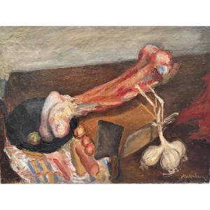 Abraham WENBAUM (Kamenez- Podolski 1890 - Sobibor en 1943) Nature morte à l'os et à l'ail 