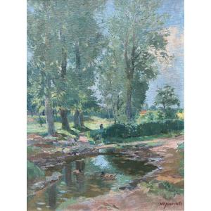 Nikola Jeremitch (Belgrade 1886 - Paris 1953) Serbie Paysage au bord de la rivière 