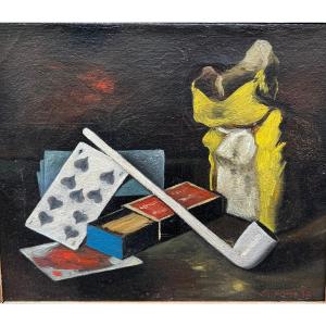 Gregorio SCILTIAN (1900-1985) Nature morte à la pipe et au paquet de tabac 1930 Russe