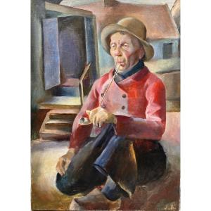 John Barber ( Galatia Township 1898 - 1965) United States Man With Pipe