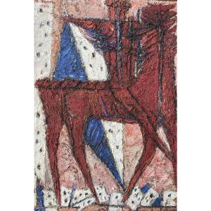 Moshe Tamir (1924 Odessa - 2004 Tel-aviv) Ukraine Abstract Equestrian Scene