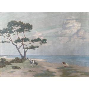Louis Cylkow (warsaw 1877–paris 1934) Poland Landscape With Cows And A Shepherd