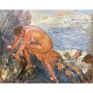 Michel Simonidy (1872 Bucarest - 1933 Paris) Roumanie Nu aux rochers