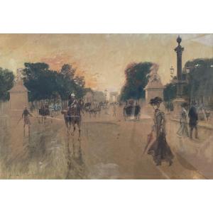 Georges Stein (paris 1864 – Geneva 1917) Avenue Des Champs-élysées As Seen From Place De La Concorde