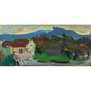 Vasyl Khmeluk (berezivka, 1903 – Paris, 1986) Ukraine Landscape With A House With A Red Roof