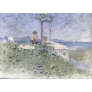 Charles Edmond Daux (Reims 1850 - Reims 1928) Idylle au bord de la mer