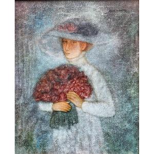 Marek Rudnicki (1927–paris 2004) Poland Portrait Of A Woman With Roses