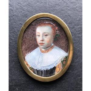 Miniature Dans Le Goût De XVIIe -Portrait Jeune Femme
