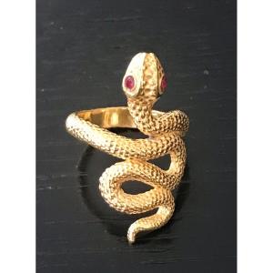 Bague Serpent En Vermeil Et Rubis