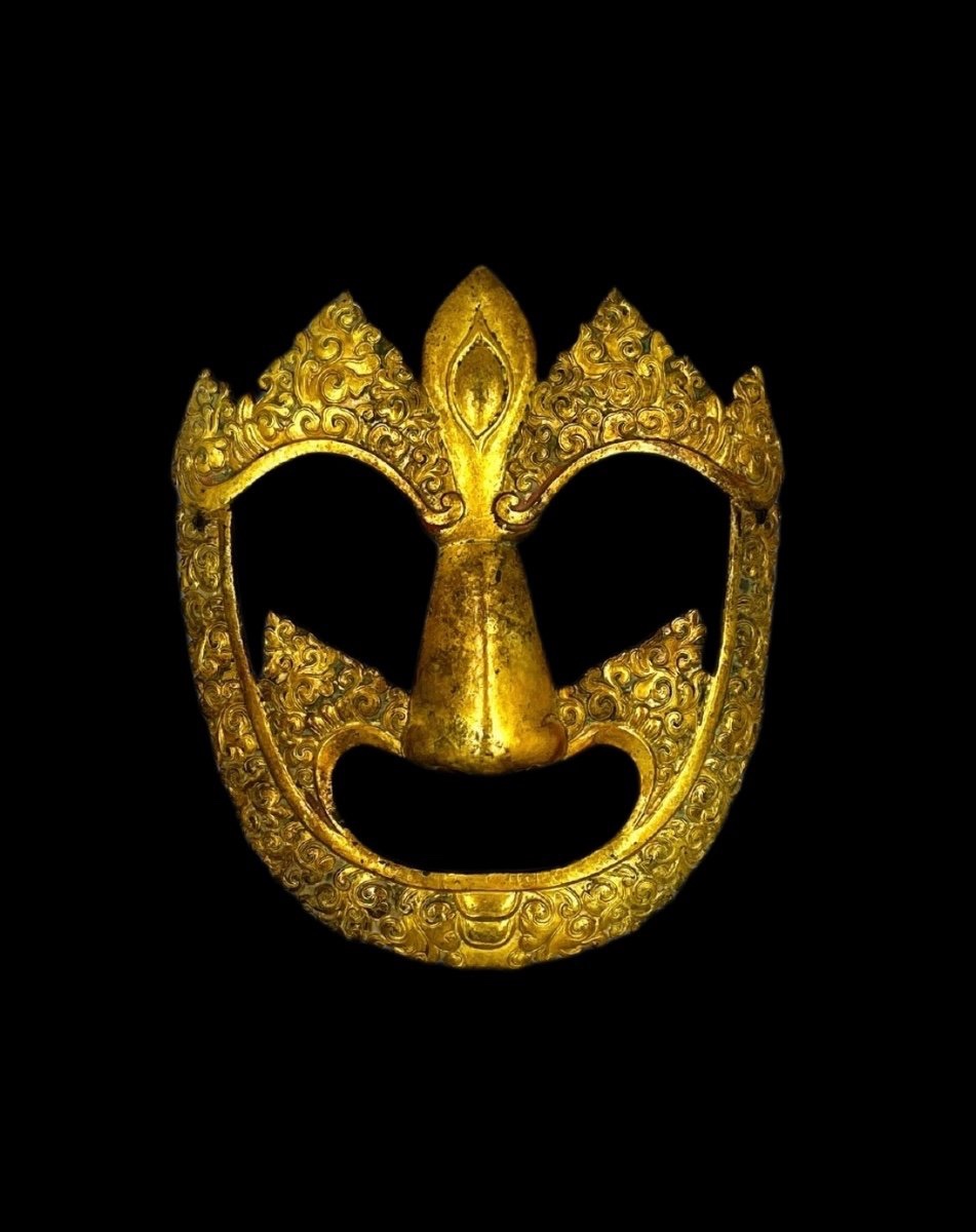 Kalachakra Dance Mask In Repoussé Gilt Copper, Tibet, 18th Century-photo-3