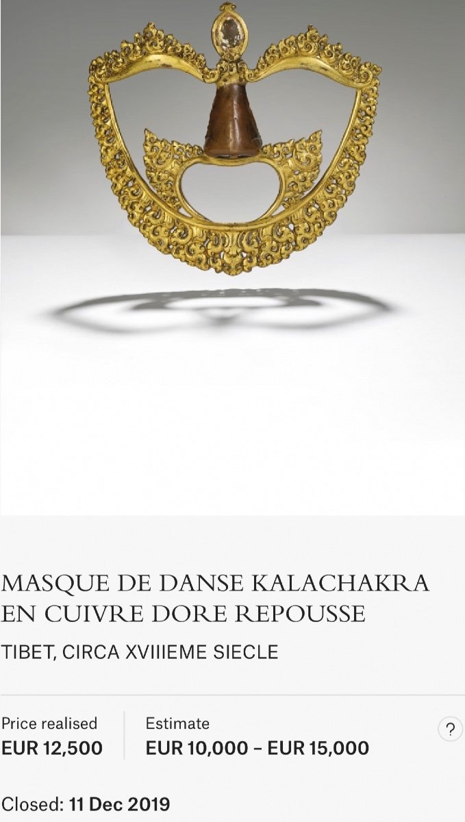Kalachakra Dance Mask In Repoussé Gilt Copper, Tibet, 18th Century-photo-4
