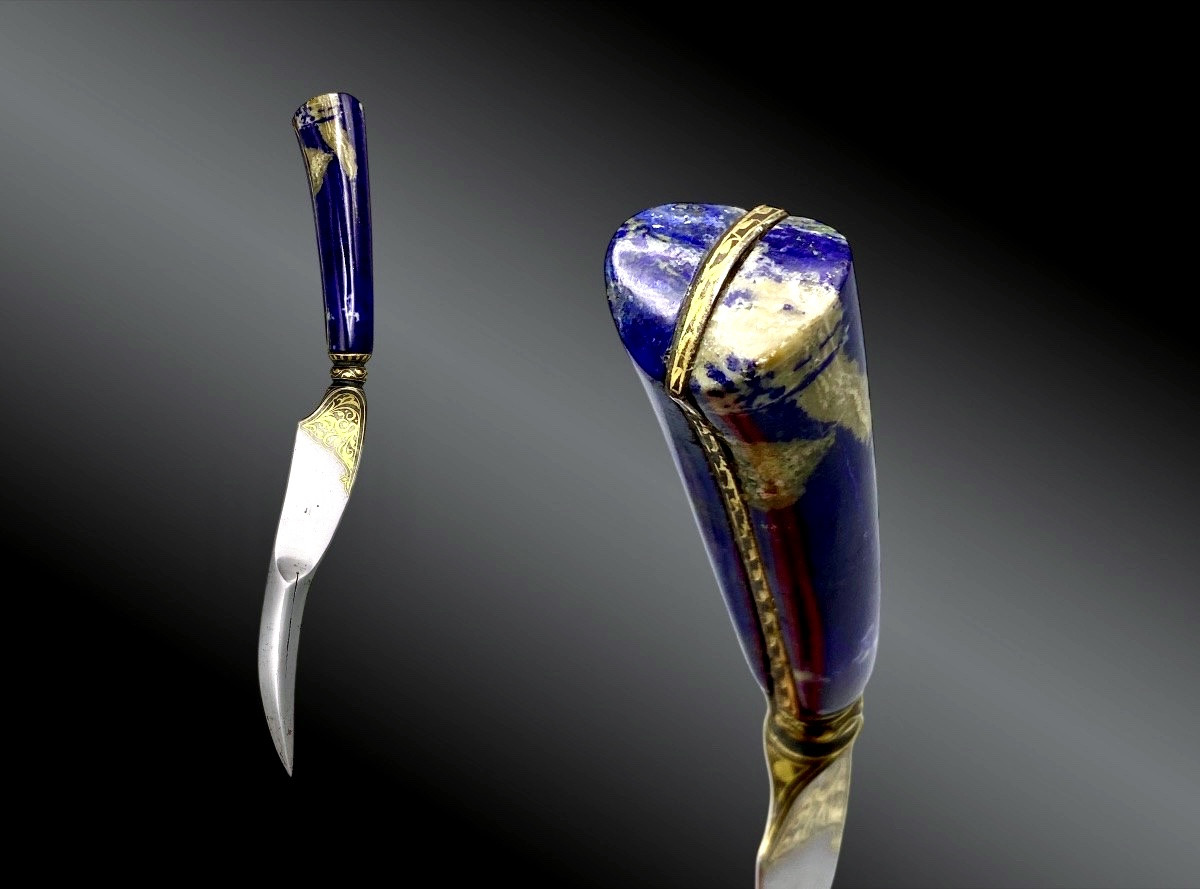 Poignard Mahratte dit Bich’hwa, poignée en lapis lazuli Inde, début XXème siècle-photo-2