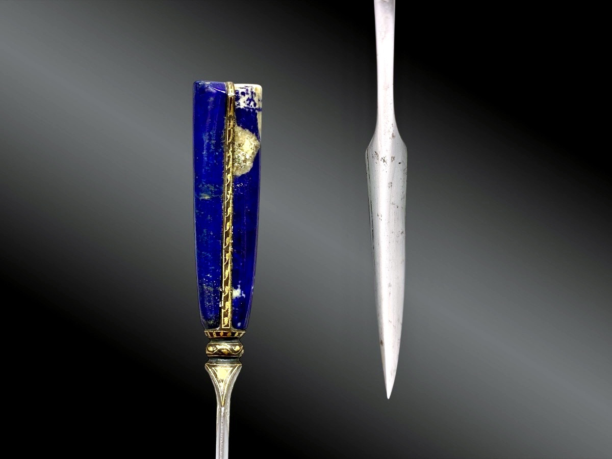 Poignard Mahratte dit Bich’hwa, poignée en lapis lazuli Inde, début XXème siècle-photo-3
