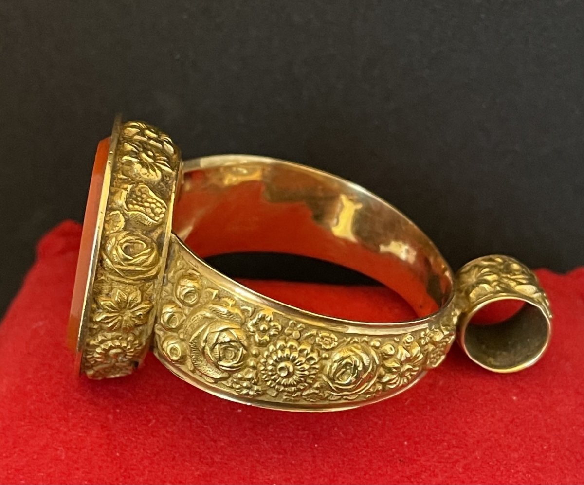 Gold Episcopal Ring Forming A Pendant Set With A Large Carnelian