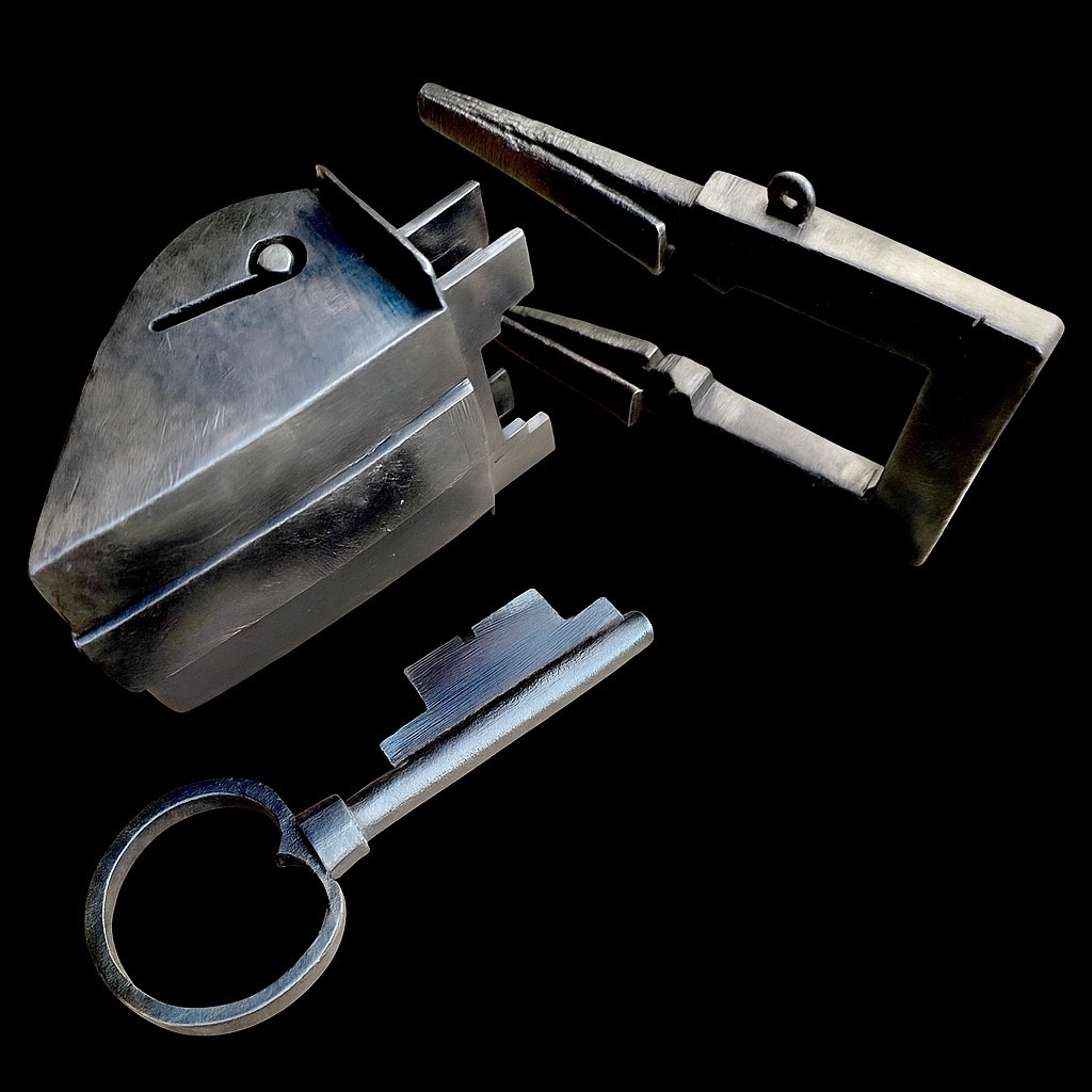 Cadenas Allemand en fer forgé, gravé, 17e siècle