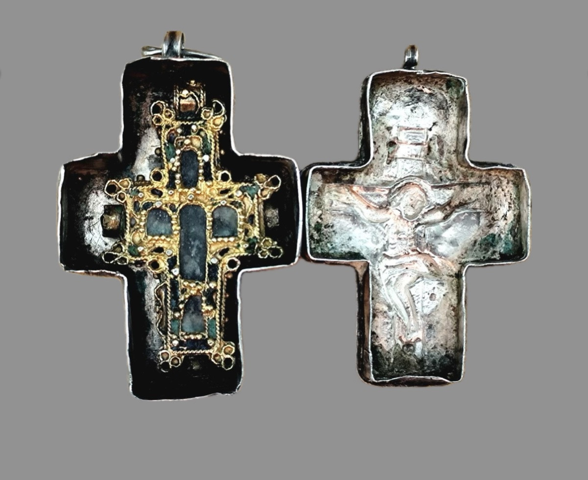 Croix-reliquaire byzantine portable en vermeil émaillé-photo-6