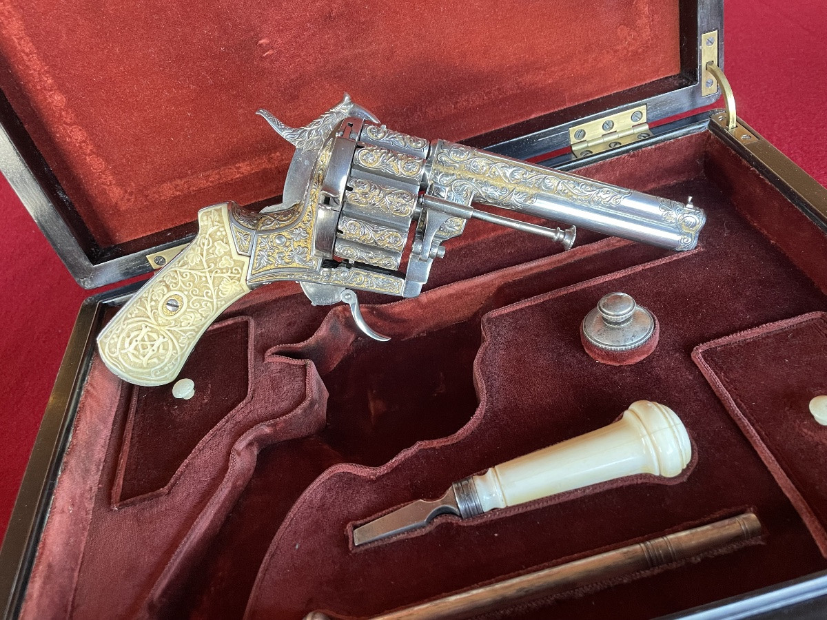 Revolver Lefaucheux de grand luxe à broche, 20 coups, double canon superposé – Paris, après 185-photo-2