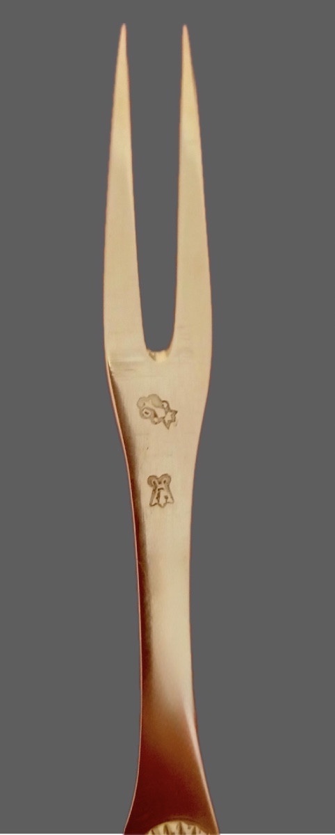 Fourchette pliante de voyage en or et nacre-photo-3