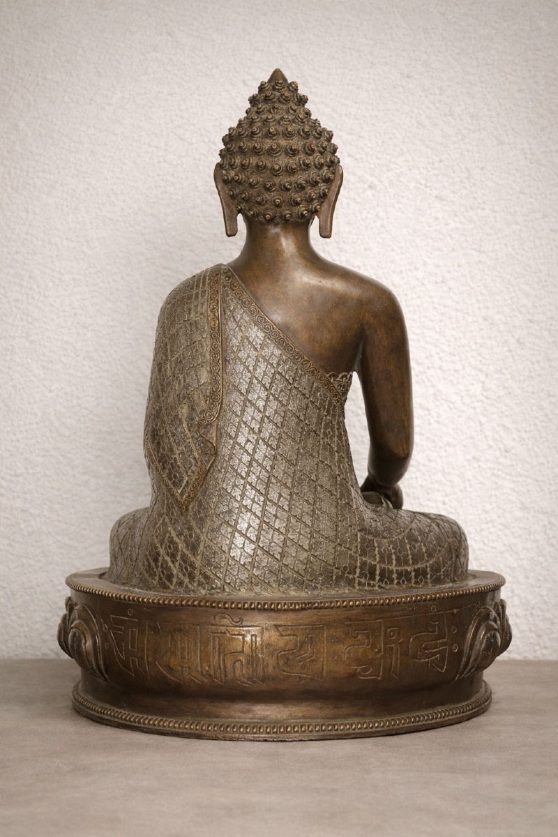Bronze Buddha Adorned With Silver, Consecrated, Ye Dharmā Hetu Prabhavā, Laos, 19th Century-photo-2