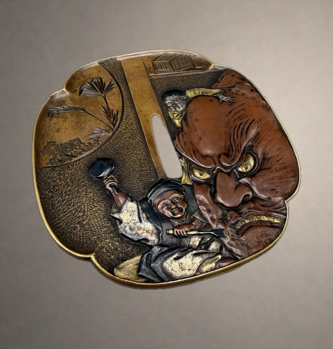 TSUBA NARRATIVE SCULPTURALE — KYŌTO (YAMASHIRO-NO-KUNI) — SIGNÉE TENPŌ — ÉPOQUE EDO