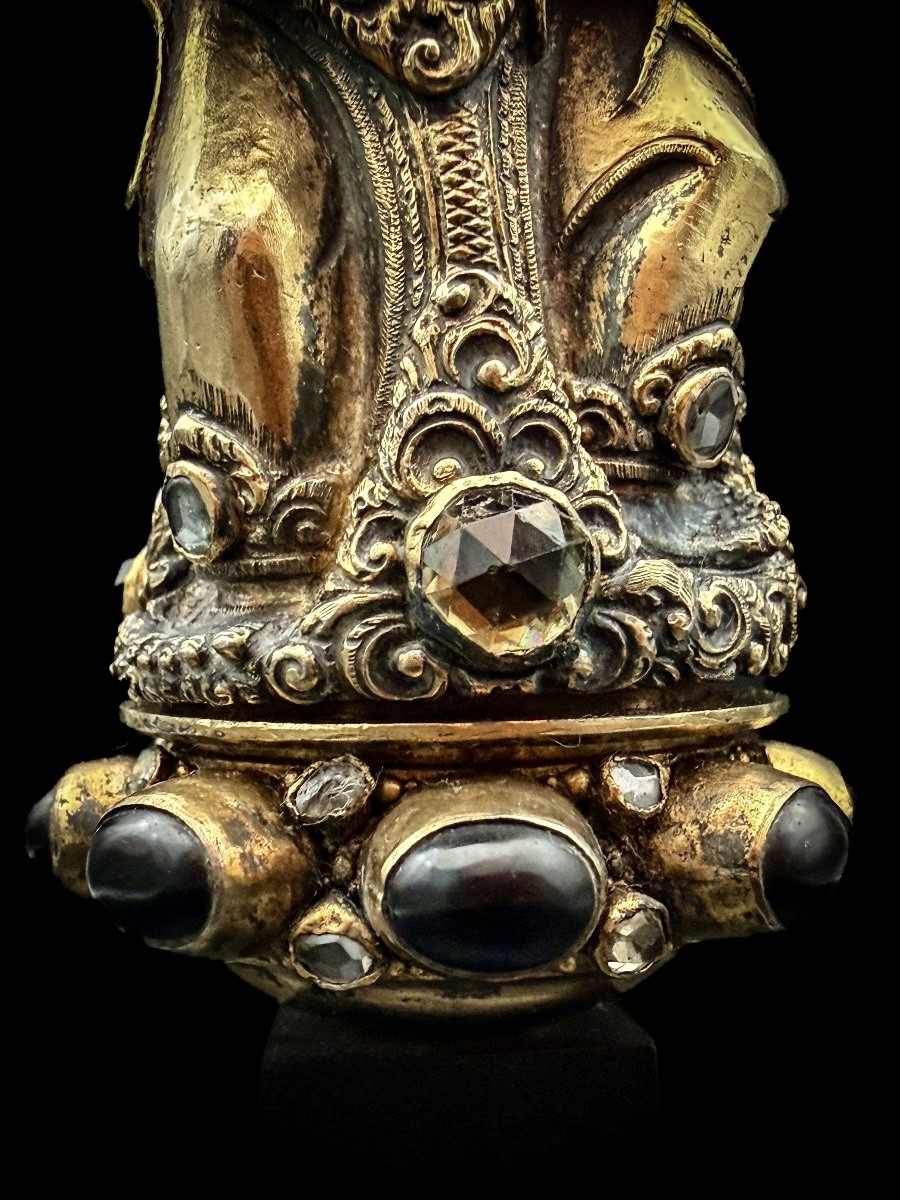High-ranking Balinese Kris Handle – Richly Gilded Sterling Silver – Rose-cut Diamonds – XI-photo-3