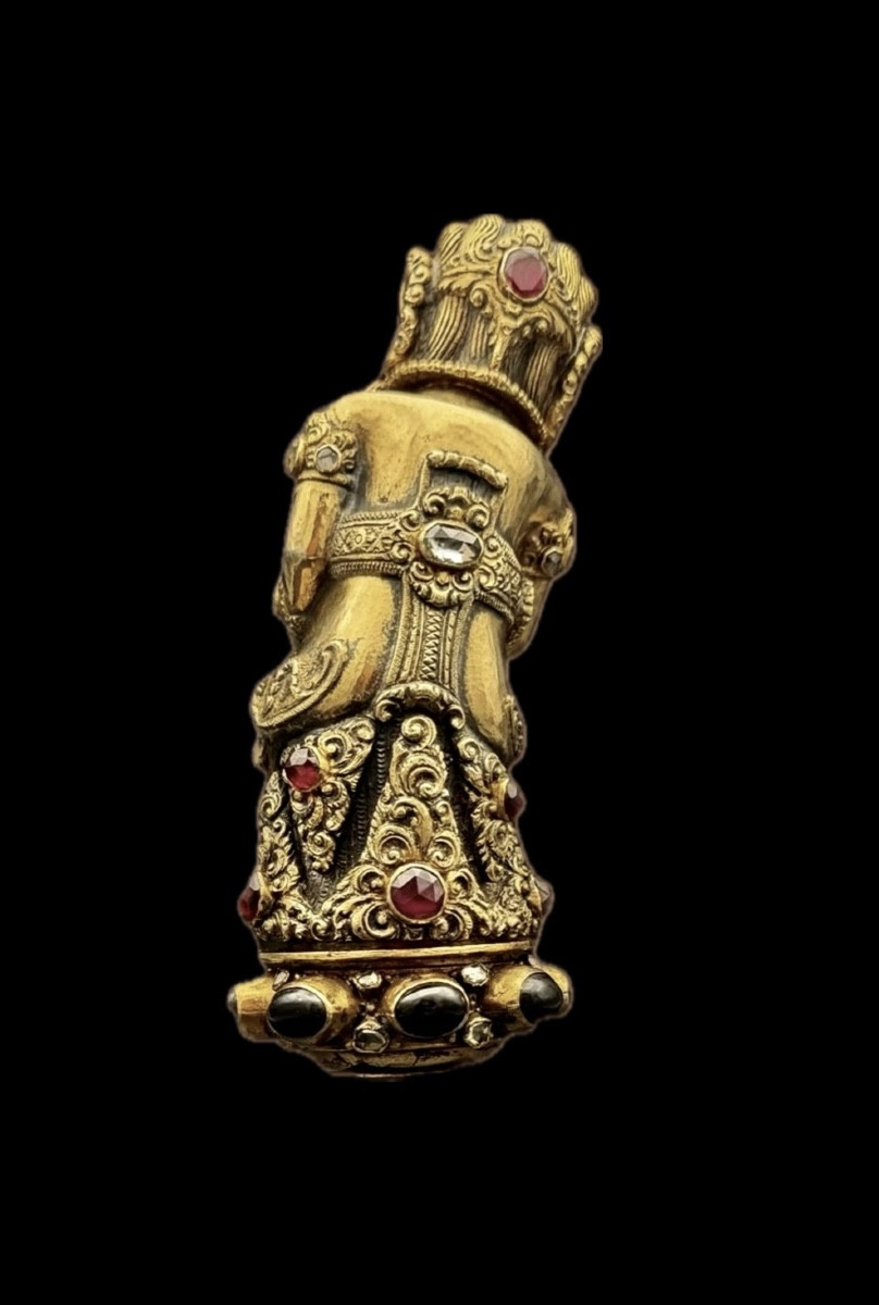 High-ranking Balinese Kris Handle – Richly Gilded Sterling Silver – Rose-cut Diamonds – XI-photo-4