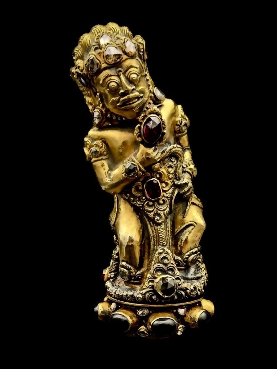 High-ranking Balinese Kris Handle – Richly Gilded Sterling Silver – Rose-cut Diamonds – XI