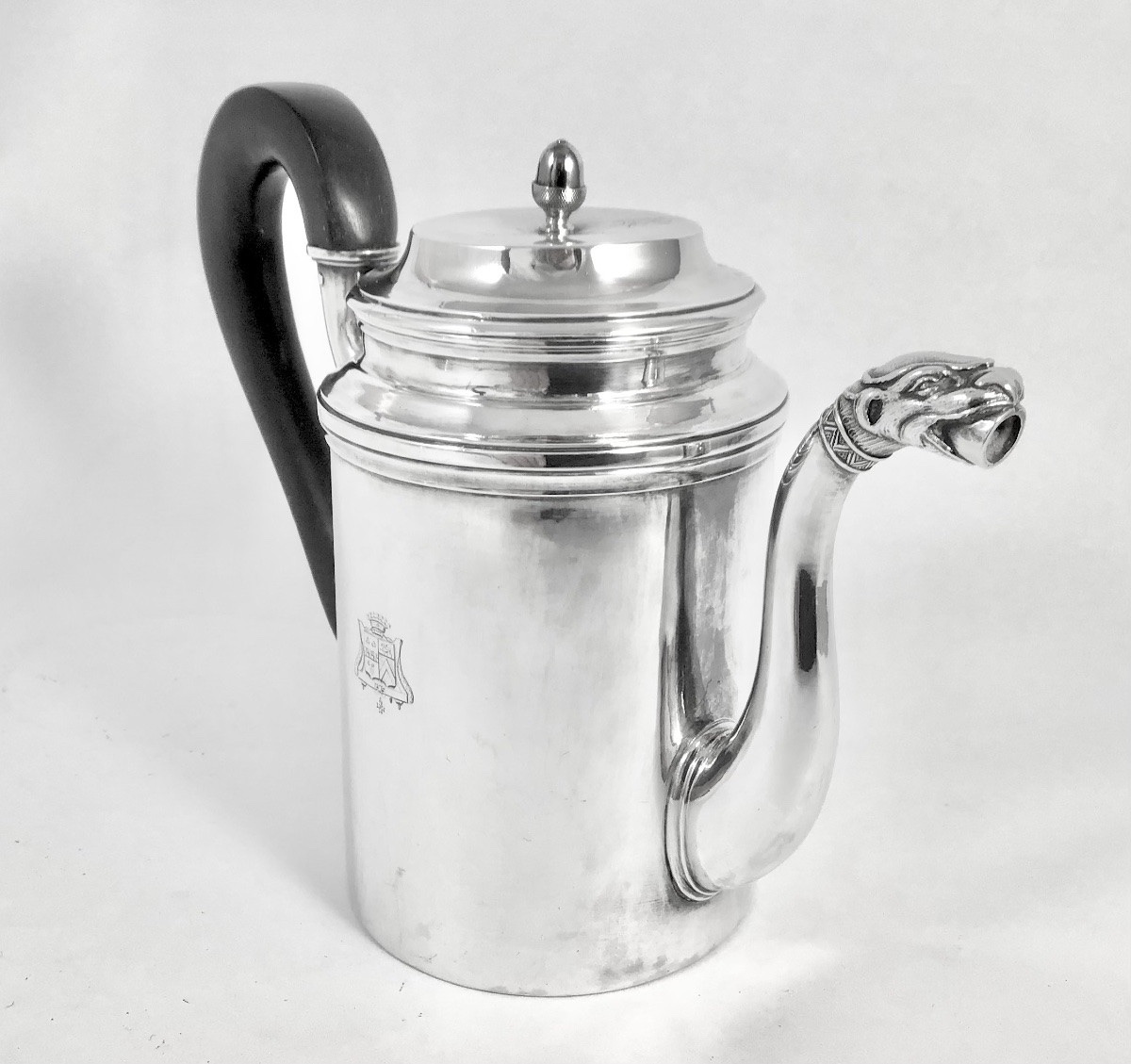 Empire-style Teapot With Coat Of Arms In Solid Silver By Odiot, Paris 1809-1819-photo-2