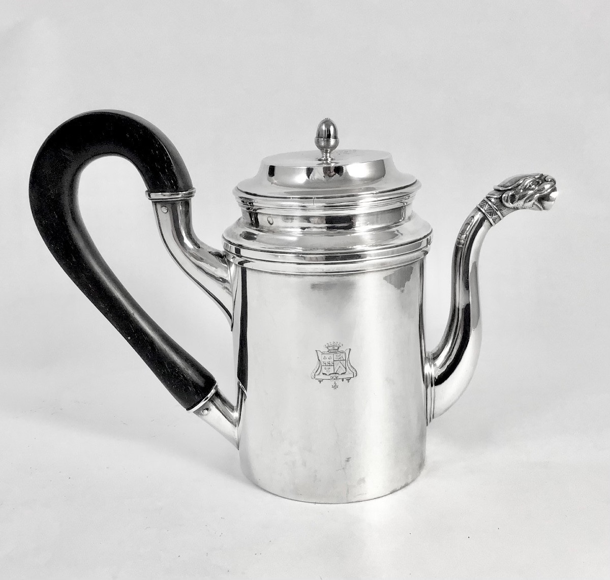 Empire-style Teapot With Coat Of Arms In Solid Silver By Odiot, Paris 1809-1819