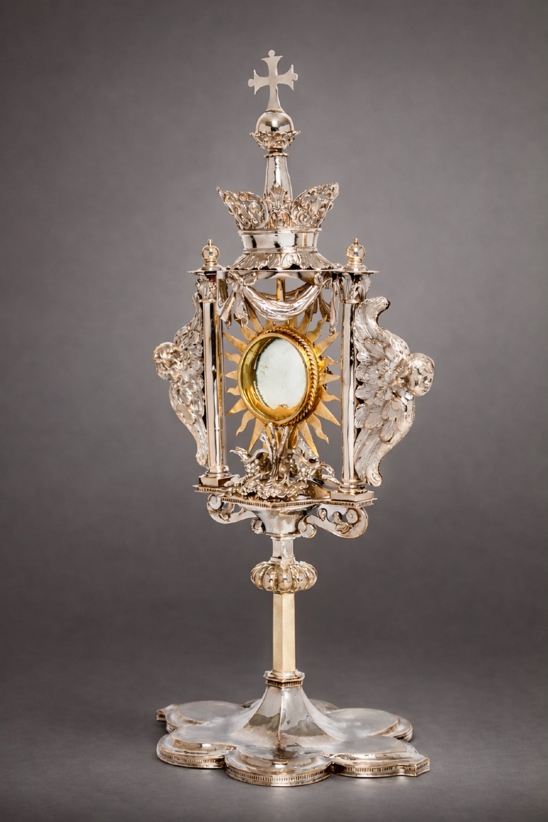 Ostensoir en argent et vermeil, 1695-1696, époque de Louis XIV, lunule en or massif -photo-3