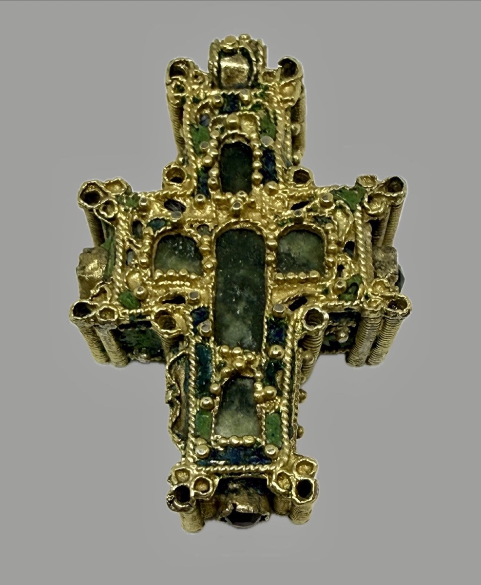 Portable Byzantine Reliquary Cross In Enamelled Vermeil -photo-2