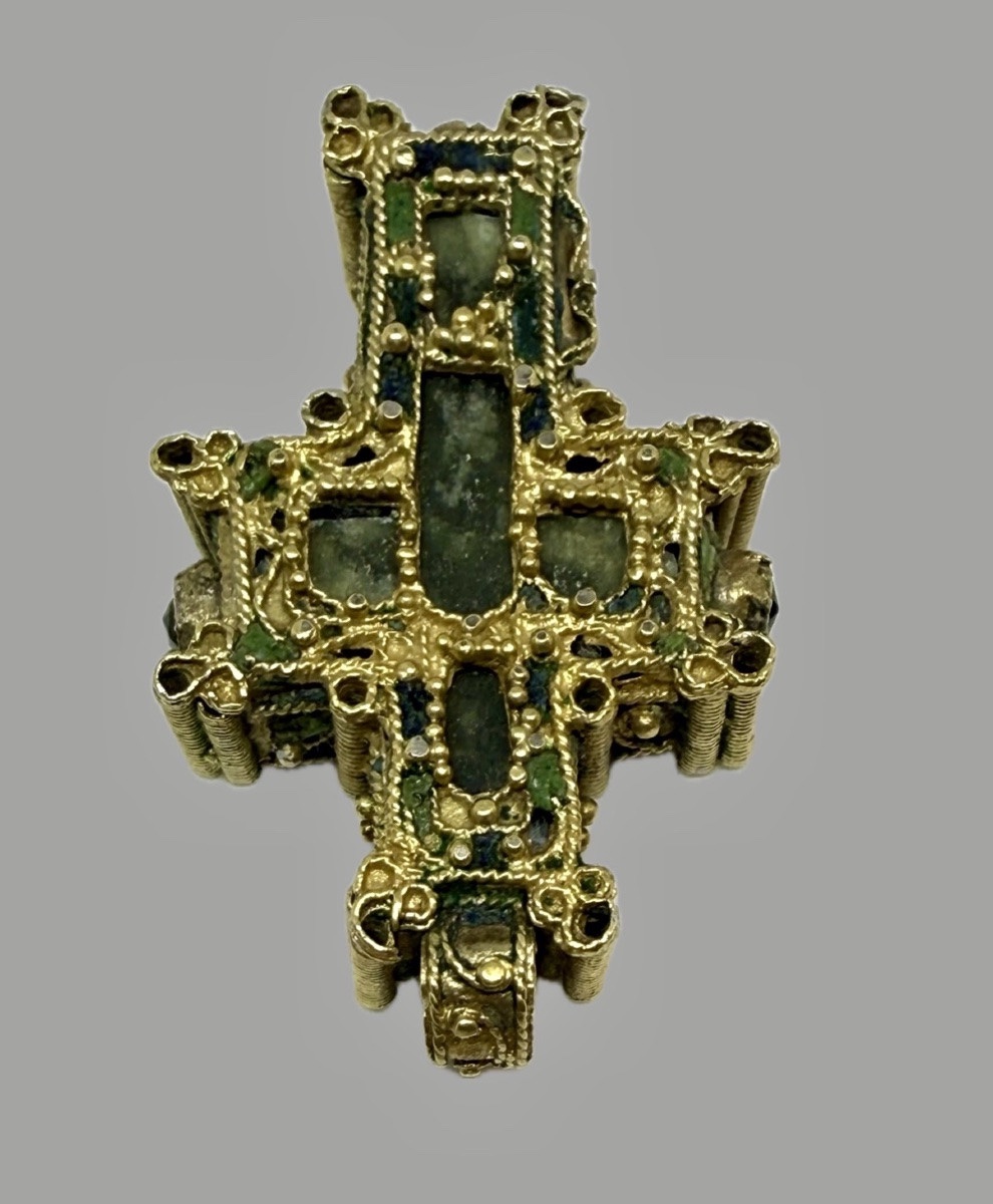 Portable Byzantine Reliquary Cross In Enamelled Vermeil -photo-3
