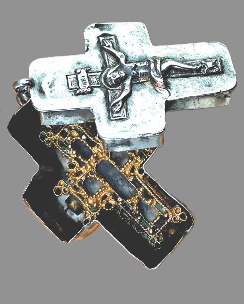 Portable Byzantine Reliquary Cross In Enamelled Vermeil -photo-1